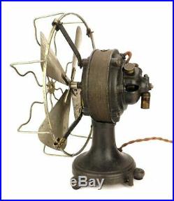 12 Antique DHR Interior Conduit/Lundell Sprague Electric Desk Fan Brass German