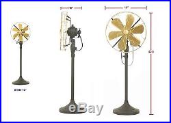 12 Blade Electric Floor Stand Fan Oscillating Vintage Metal Brass Antique style