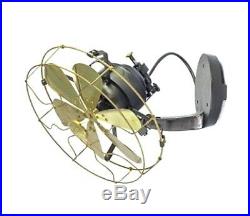 12 Vane brass wall mount fan 3 speed oscillating antique vintage decorate room