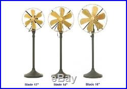 14 Blade Electric Floor Stand Fan Oscillating Vintage Metal Brass Antique style