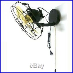 14 Blades Brass Electric Wall Mount Oscillating Fan 3 Speed Vintage Antique Sty