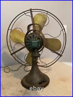 16 Antique Fan Ge Brass Blades General Electric Oscillating Cast Iron 16 Antique Fan Ge Brass Blades General Electric Oscillating Cast Iron