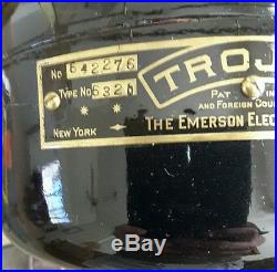 16 Brass bladed Emerson Trojan 5320 antique electric fan. Runs strong