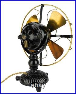 1906 12 Diehl Ornate Base Desk Fan Restored Antique Electric Brass