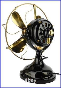 1908 Hunter Electric 12 BMY Desk Fan Restored Antique Electric Brass