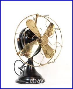 1911 GE Trunnion Mount Antique Oscillating Brass Blade Kidney Fan Runs Well