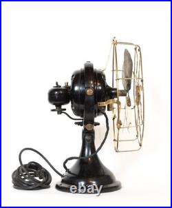 1911 GE Trunnion Mount Antique Oscillating Brass Blade Kidney Fan Runs Well
