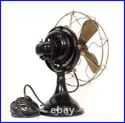 1911 GE Trunnion Mount Antique Oscillating Brass Blade Kidney Fan Runs Well