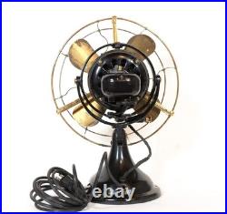 1911 GE Trunnion Mount Antique Oscillating Brass Blade Kidney Fan Runs Well