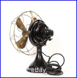 1911 GE Trunnion Mount Antique Oscillating Brass Blade Kidney Fan Runs Well