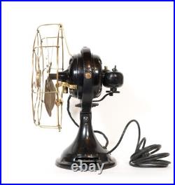 1911 GE Trunnion Mount Antique Oscillating Brass Blade Kidney Fan Runs Well