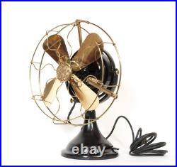 1911 GE Trunnion Mount Antique Oscillating Brass Blade Kidney Fan Runs Well