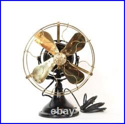 1911 GE Trunnion Mount Antique Oscillating Brass Blade Kidney Fan Runs Well