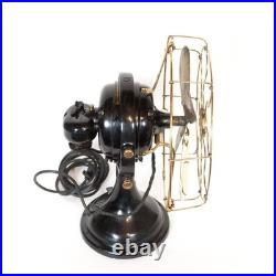 1911 GE Trunnion Mount Antique Oscillating Brass Blade Kidney Fan Runs Well