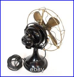 1911 GE Trunnion Mount Antique Oscillating Brass Blade Kidney Fan Runs Well