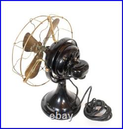 1911 GE Trunnion Mount Antique Oscillating Brass Blade Kidney Fan Runs Well