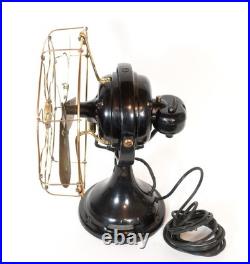 1911 GE Trunnion Mount Antique Oscillating Brass Blade Kidney Fan Runs Well