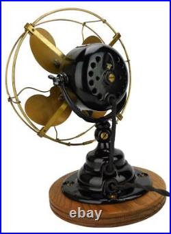 1914 Emerson 19645 10 Desk Fan with Wood Base Antique Electric Brass