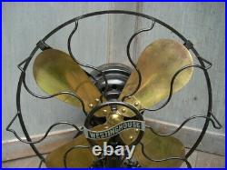 1914 WESTINGHOUSE ELECTRIC CO. 12 Brass Blade Fan Oscillating 3 Speed Works