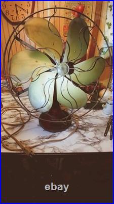 1920's Emerson Type 29668 16 Oscillating Desk Fan Brass 6 Blade Antique