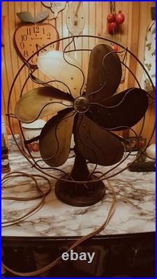 1920's Emerson Type 29668 16 Oscillating Desk Fan Brass 6 Blade Antique