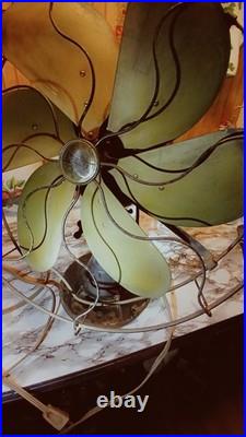 1920's Emerson Type 29668 16 Oscillating Desk Fan Brass 6 Blade Antique