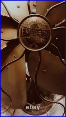 1920's Emerson Type 29668 16 Oscillating Desk Fan Brass 6 Blade Antique