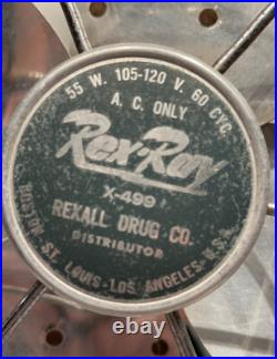 1950's Rexray Oscillating Fan Rexall Drug About 13.5 Works X-499