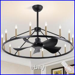 44 Antique Bronze Wagon Wheel Chandelier Ceiling Fan with Light & Remote