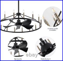 44 Antique Bronze Wagon Wheel Chandelier Ceiling Fan with Light & Remote