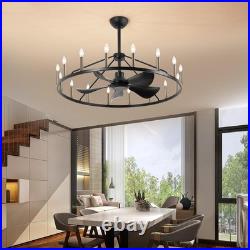 44 Antique Bronze Wagon Wheel Chandelier Ceiling Fan with Light & Remote