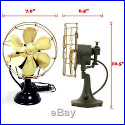 6 Blades Brass Electric Table Oscillating Fan Vintage Antique Style Mini Size
