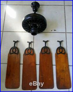 ANTIQUE 1920'S GENERAL ELECTRIC CEILING FAN 52 With MAHOGANY BLADES WORKS