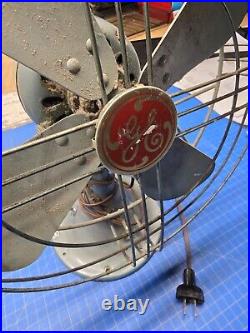 ANTIQUE 1920's-30's GE Oscillating Fan Desk General Electric Brass Tag 4 Blade