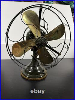 ANTIQUE GE 12 OSCILLATING BRASS 4 BLADE FAN RESTORED Circa EARLY 1900'S