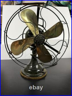 ANTIQUE GE 12 OSCILLATING BRASS 4 BLADE FAN RESTORED Circa EARLY 1900'S