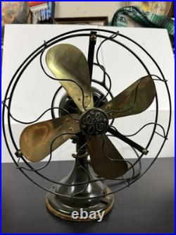 ANTIQUE GE 12 OSCILLATING BRASS 4 BLADE FAN RESTORED Circa EARLY 1900'S