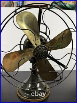ANTIQUE GE 12 OSCILLATING BRASS 4 BLADE FAN RESTORED Circa EARLY 1900'S