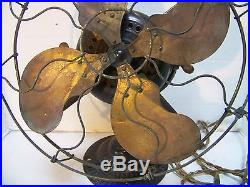 ANTIQUE RARE EMERSON BRASS BLADES TYPE 1510 ribbed base FAN WORKS! # 114672