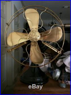 Antique 12 GE oscillating fan, brass blades/cage, 1901