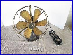 Antique 12 General Electric GE 6 Brass Blades 3 Speed Fan -works