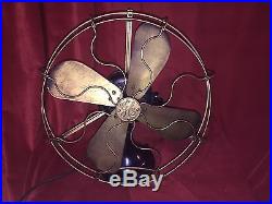 Antique 1895-1901 GE BMY Fan Big Motor Yoke Brass Blades Cage Electric Table Fan
