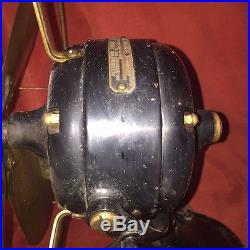 Antique 1895-1901 GE BMY Fan Big Motor Yoke Brass Blades Cage Electric Table Fan
