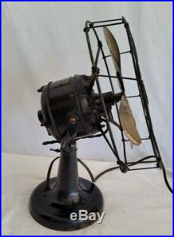 Antique 1909 Robbins Myers R&M 12 Brass Blade Electric Table Fan, 3 Speed Works