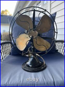 Antique 1914 Century SA 9 Inch Model 52 Brass 4-Blade Oscillating Fan Works