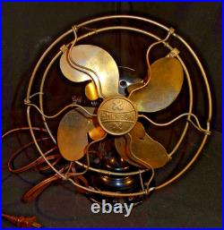 Antique 1914 Emerson 19644 8 Electric Fan Works Brass Brass Cast Iron Yoke