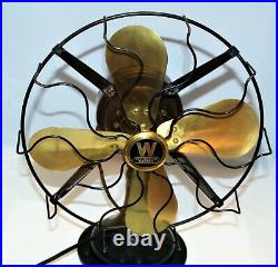 Antique 1919 Westinghouse 12 Brass Blade Fan, Osculating 3 Speed and Working