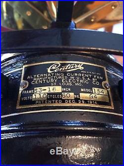 Antique 1920 Century 5 speed 16 oscillating brass blade fan restored