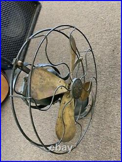 Antique 1920s GE Type AOU Green Brass Blade Oscillating Fan for parts or repair