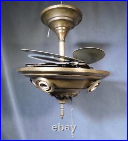 Antique 1920s Levelle Retractable Birdwing Ceiling Fan Chandelier Light Fixture
